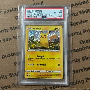 PSA 8 ‘22 Pokemon x Mc Donald’s Pikachu Holo Card No. 7